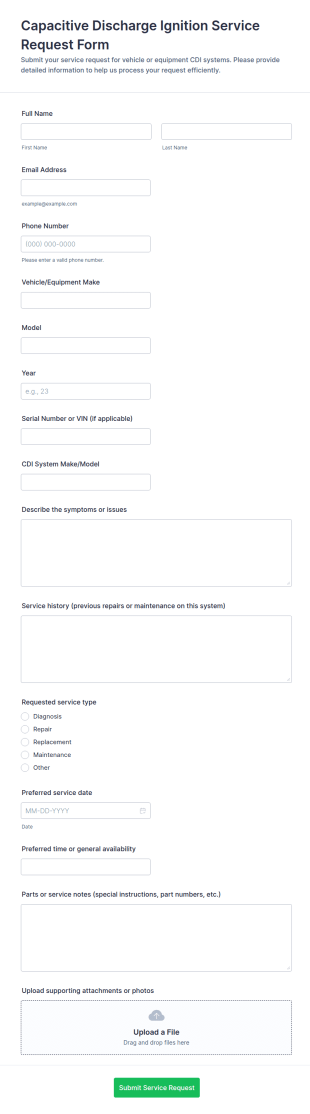 Capacitive Discharge Ignition Service Request Form Template