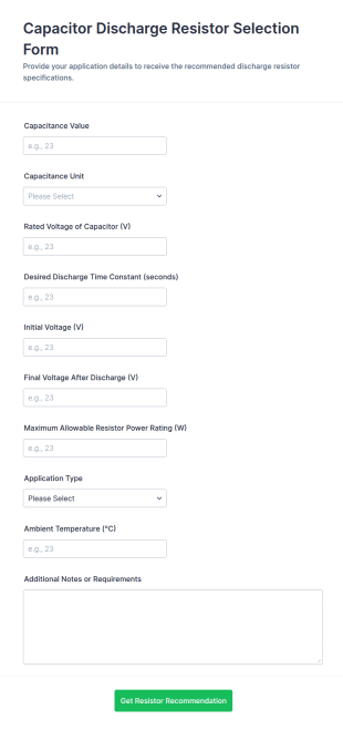 Capacitor Discharge Resistor Selection Form Template