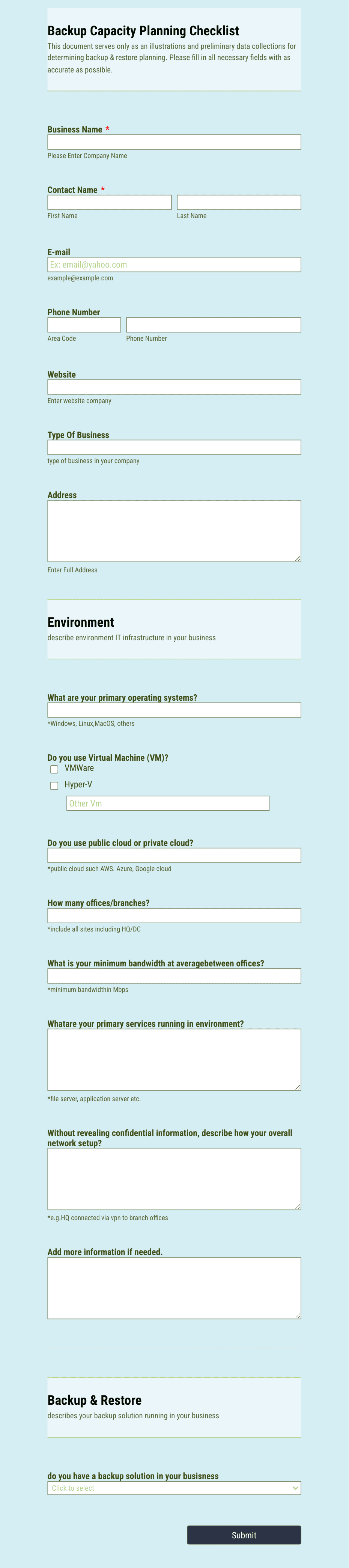 Capacity Planning Checklist Form Template | Jotform