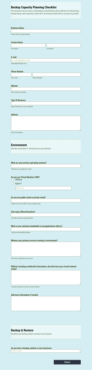 Capacity Planning Checklist Form Template