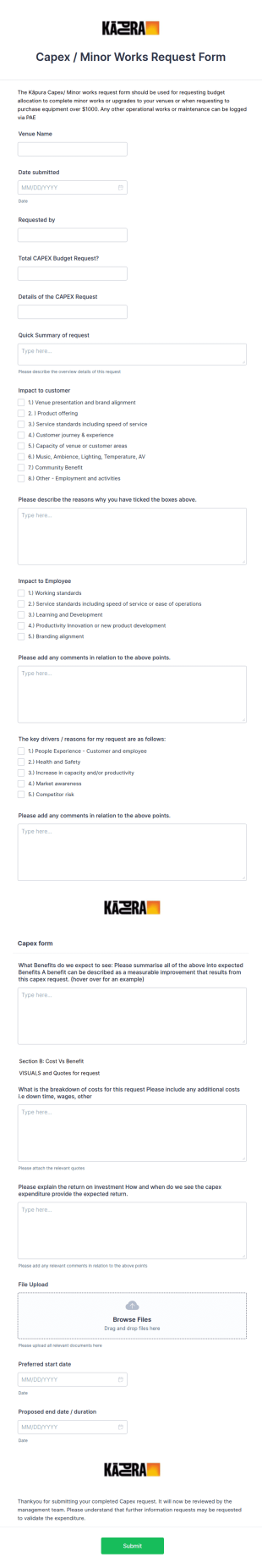 Capex Minor Works Request Form Template