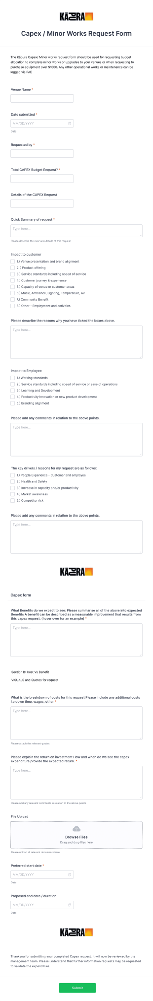 Capex Minor Works Request Form Template