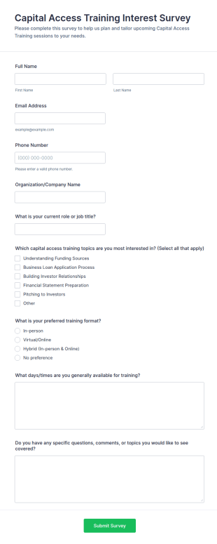 Capital Access Training Interest Survey Form Template