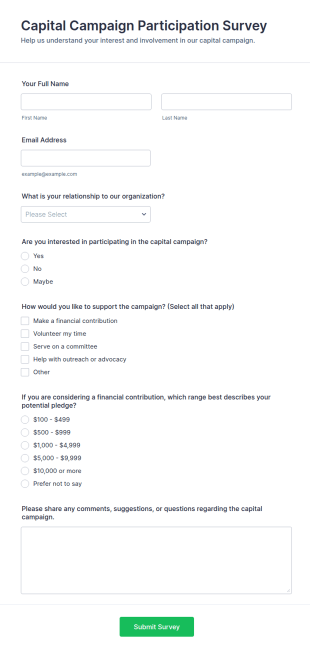 Capital Campaign Participation Survey Form Template