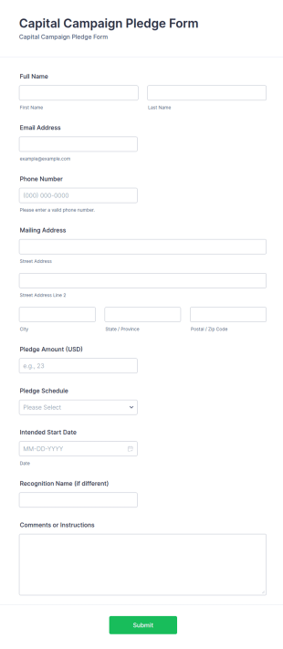 Capital Campaign Pledge Form Template