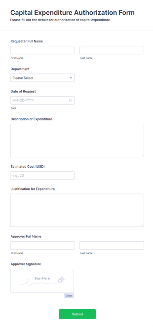 Capital Expenditure Authorization Form Template