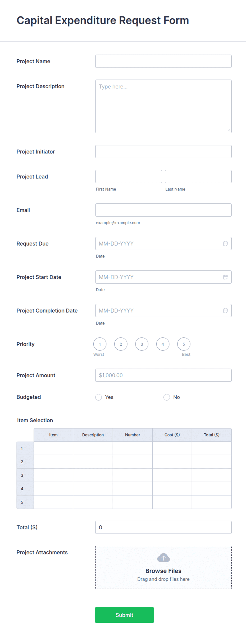 Capital Expenditure Request Form Template | Jotform