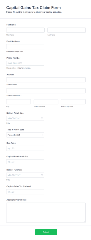 Capital Gains Tax Claim Form Form Template