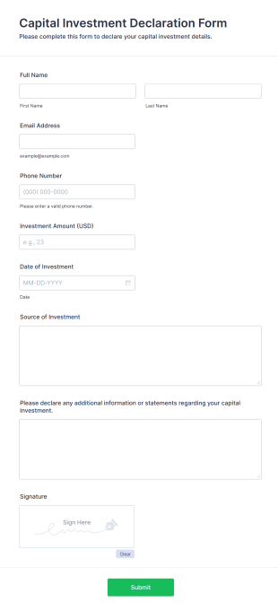 Capital Investment Declaration Form Form Template