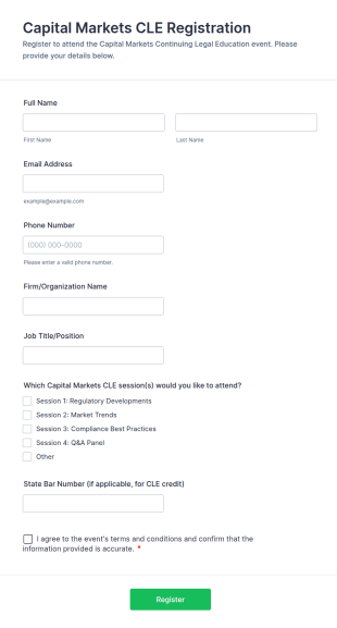 Capital Markets CLE Registration Form Template