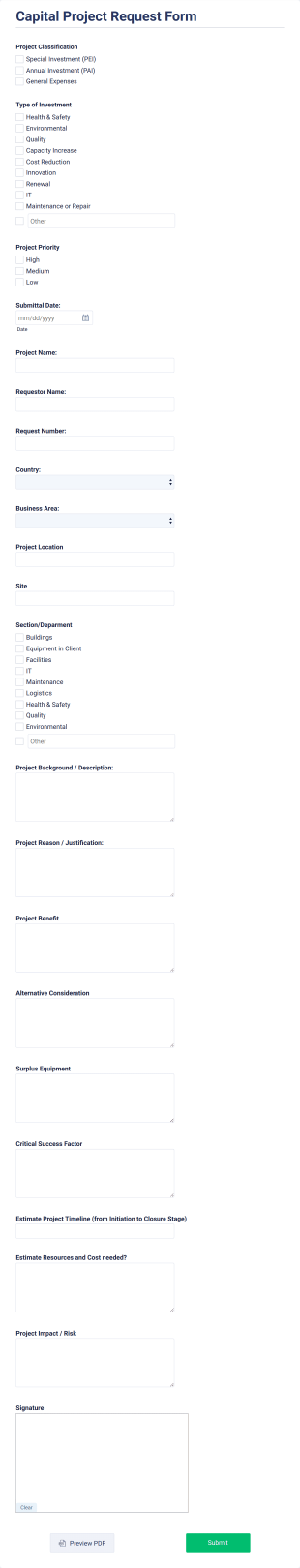 Capital Project Request Form Template
