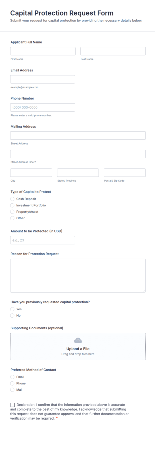 Capital Protection Request Form Template