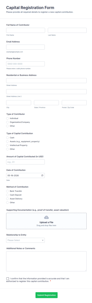 Capital Registration Form Template