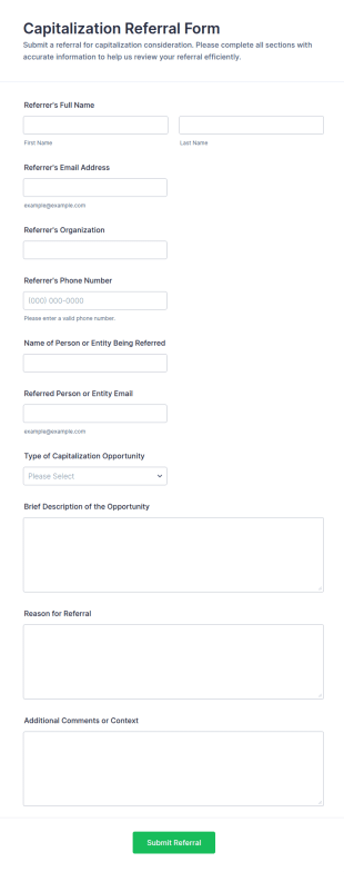 Capitalization Referral Form Template