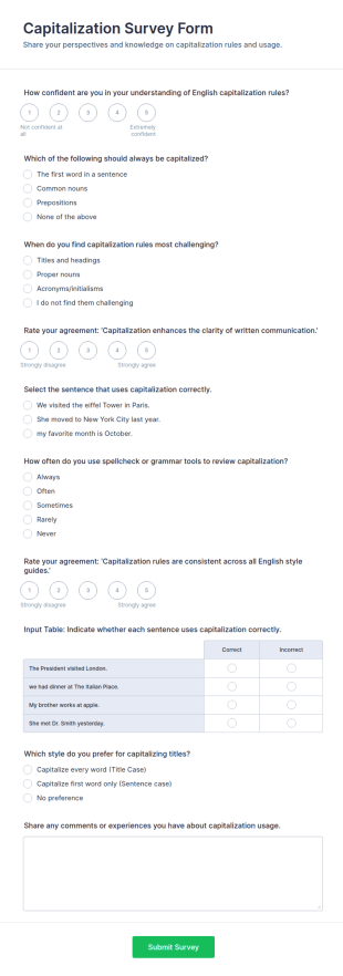 Capitalization Survey Form Template