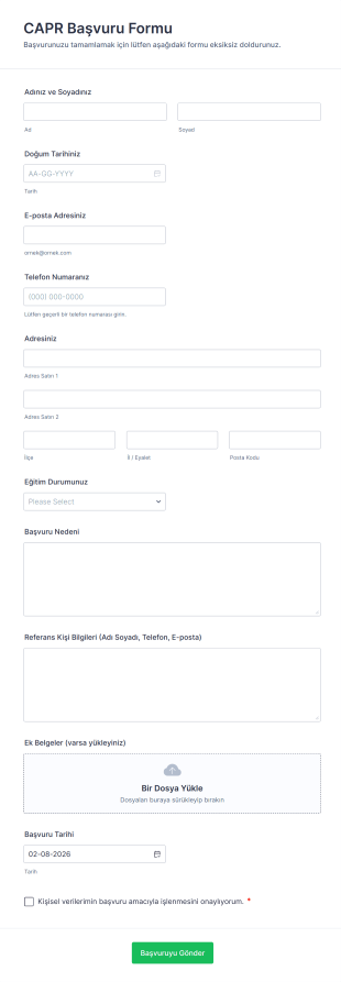 CAPR Başvuru Form Şablonu