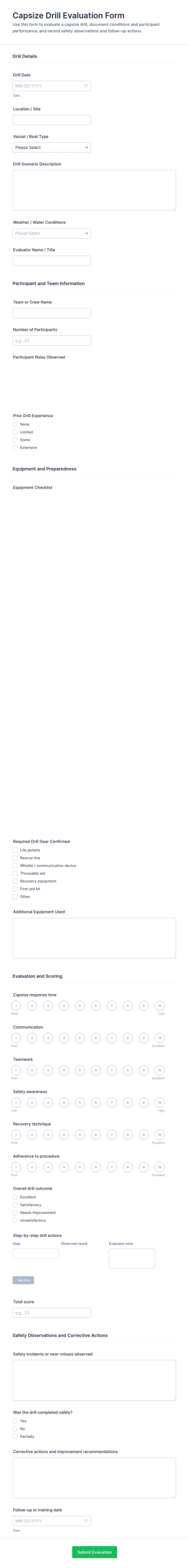 Capsize Drill Evaluation Form Template