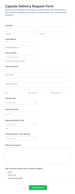 Capsule Delivery Request Form Template
