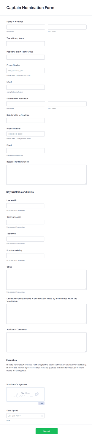 Captain Nomination Form Template