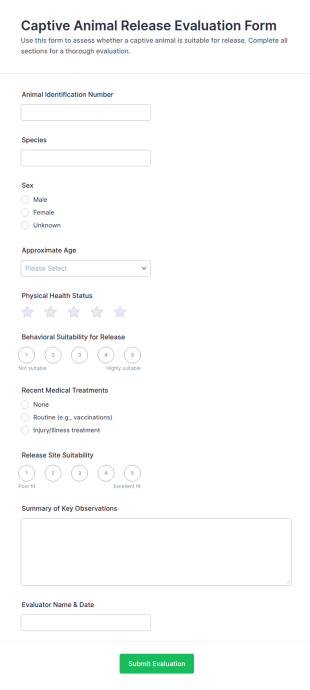 Captive Animal Release Evaluation Form Template