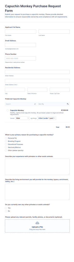 Capuchin Monkey Purchase Request Form Template