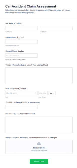 Car Accident Claim Assessment Form Template