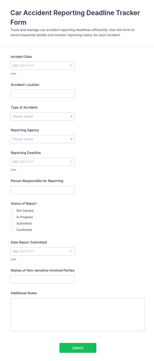 Car Accident Reporting Deadline Tracker Form Template