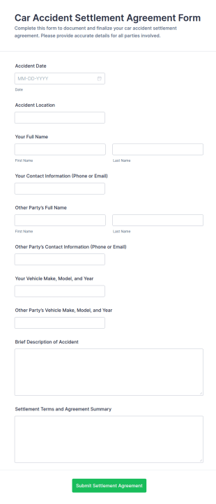 Car Accident Settlement Agreement Form Template
