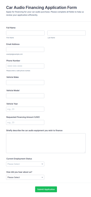 Car Audio Financing Application Form Template