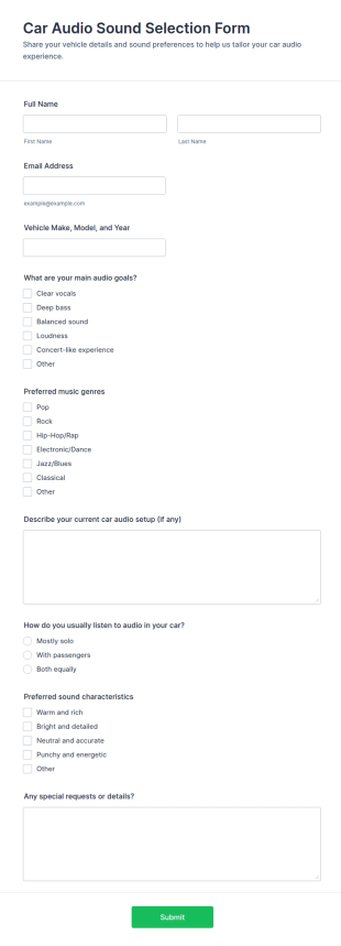 Car Audio Sound Selection Form Template