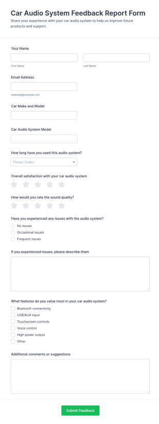 Car Audio System Feedback Report Form Template