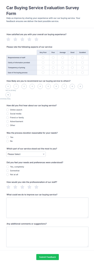 Car Buying Service Evaluation Survey Form Template