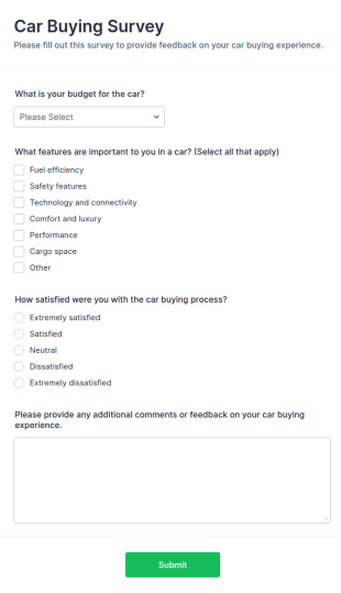Car Buying Survey Form Template