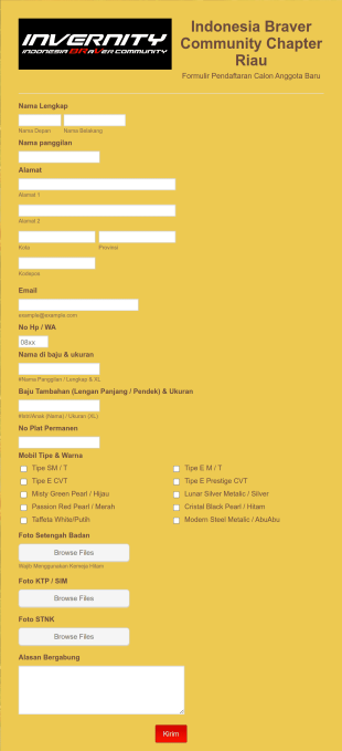 Car Club Registration Form In Indonesian