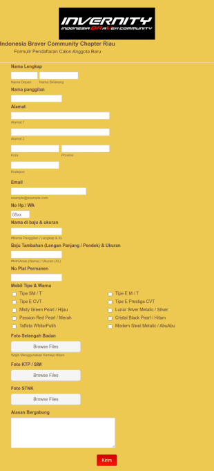 Car Club Registration Form In Indonesian