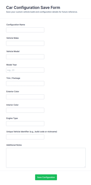 Car Configuration Save Form Template