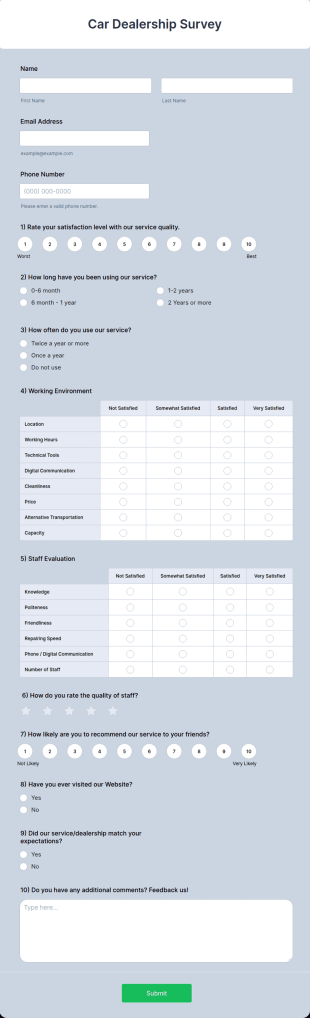 Car Dealership Survey Form Template