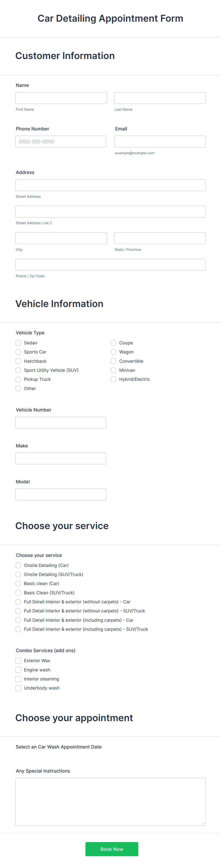Car Detailing Appointment Form Template Jotform