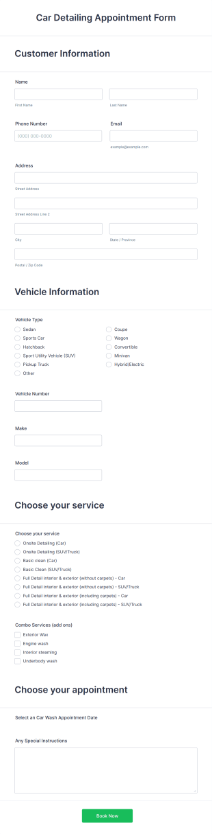 Car Detailing Appointment Form Template