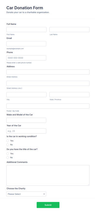Car Donation Form Template