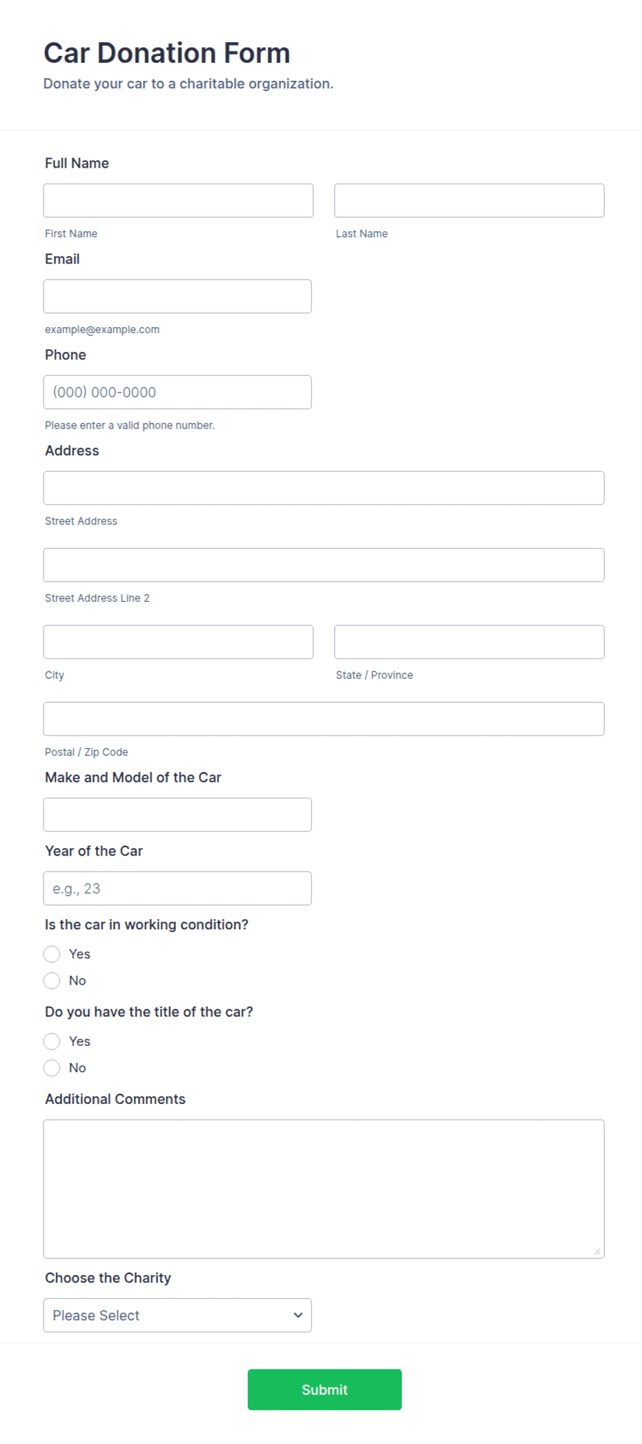 Cars Hf Form.pdf Car Donation Form Template | Jotform