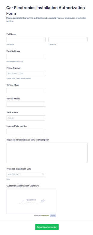 Car Electronics Installation Authorization Form Template