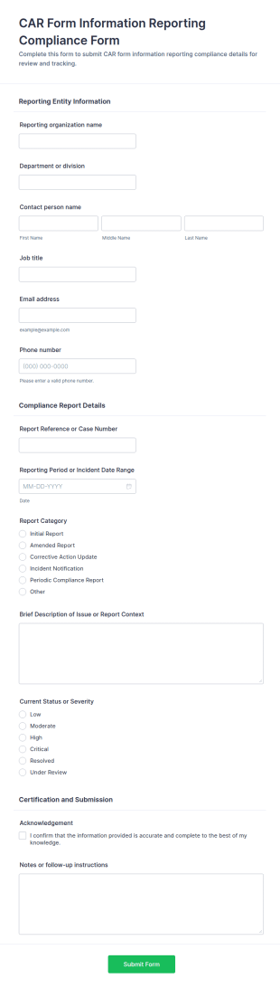 CAR Form Information Reporting Compliance Form
