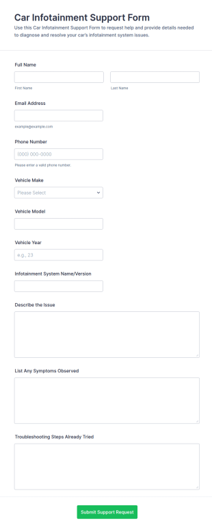 Car Infotainment Support Form Template