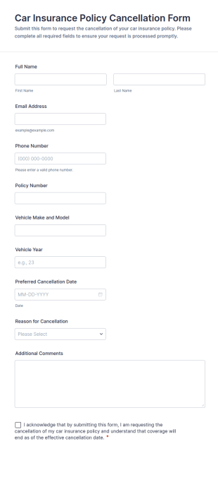Car Insurance Policy Cancellation Form Template