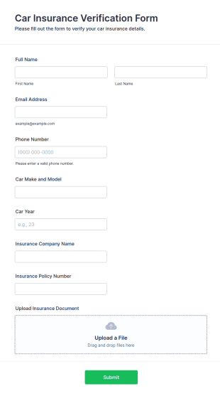 Car Insurance Verification Form Template