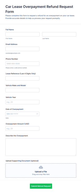 Car Lease Overpayment Refund Request Form Template