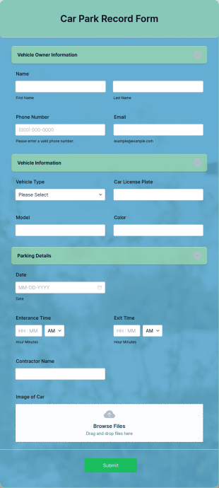 Car Park Record Form Template