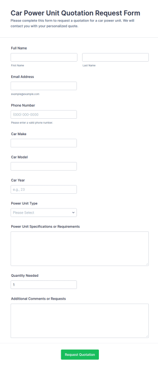 Car Power Unit Quotation Request Form Template