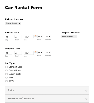 Car Rental Application Form Template